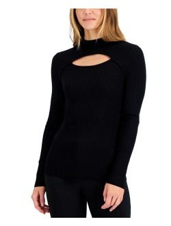 Women's Ribbed-Knit Mock Neck Cutout Sweater