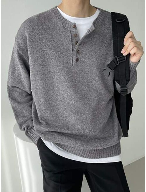 DAZY Men Button Front Drop Shoulder Sweater
