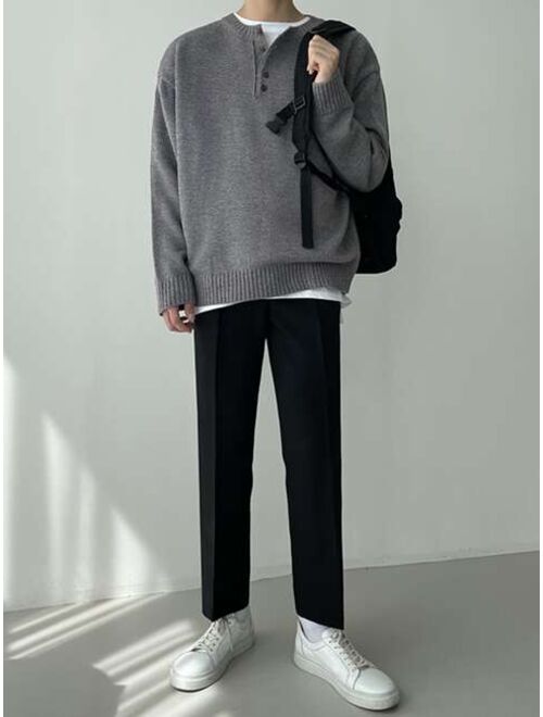 DAZY Men Button Front Drop Shoulder Sweater