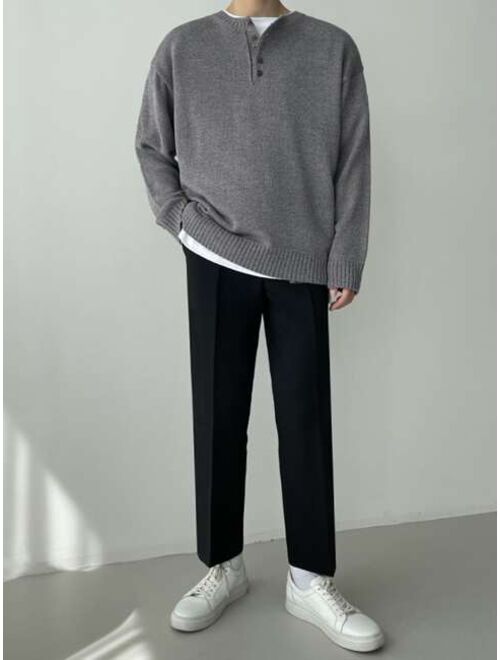 DAZY Men Button Front Drop Shoulder Sweater