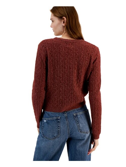 HIPPIE ROSE Juniors' Cable-Knit Crewneck Sweater