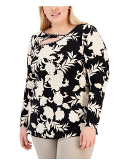 JM COLLECTION Plus Size Embellished Cutout Sweater, Created for Macy's