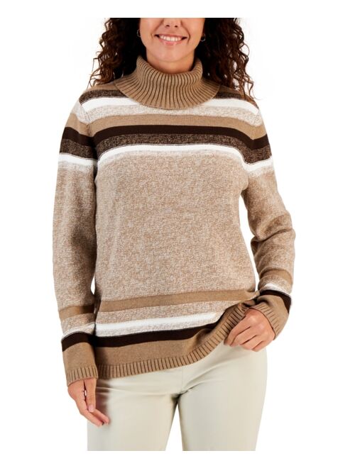 KAREN SCOTT Women's Striped Cotton Turtleneck Sweater, Created for Macy's