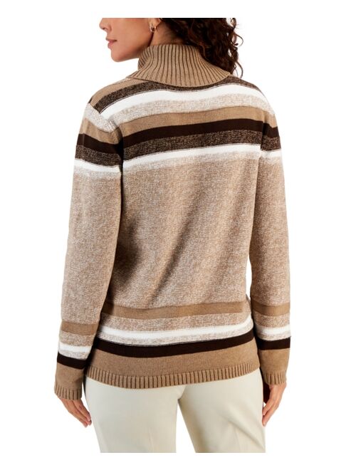 KAREN SCOTT Women's Striped Cotton Turtleneck Sweater, Created for Macy's