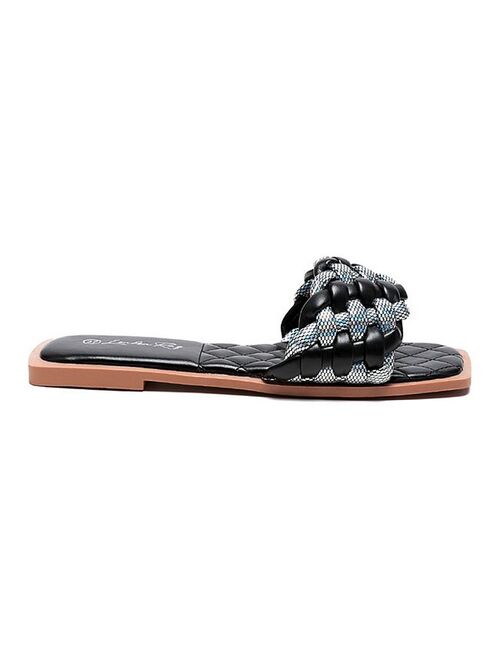 London Rag Allium Women's Metallic Woven Slide Sandals