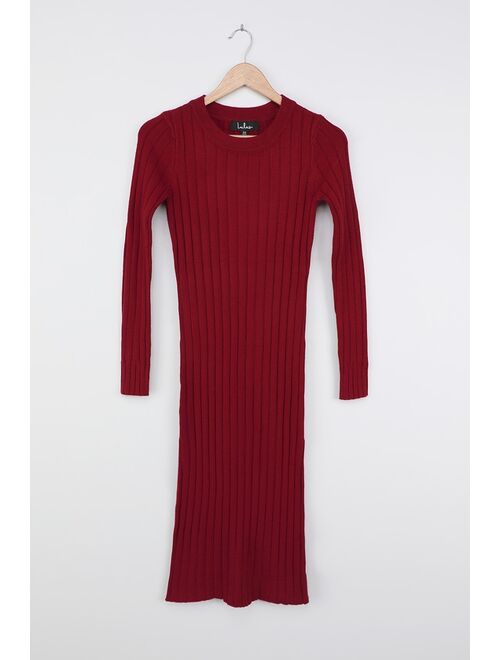 Lulus The Best Yet Burgundy Ribbed Bodycon Sweater Dress