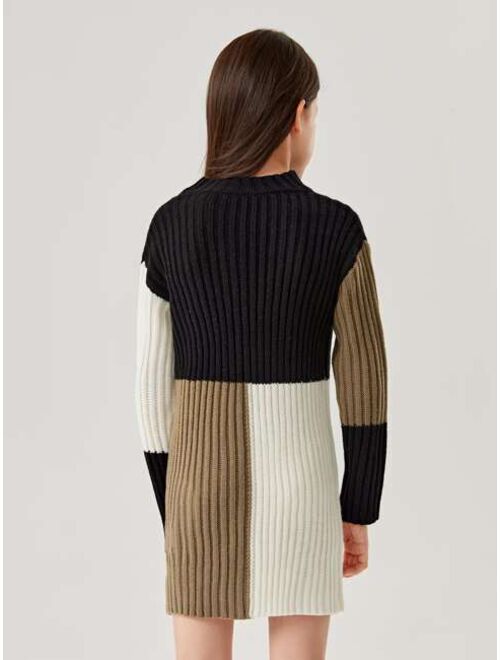 Shein Girls Colorblock Drop Shoulder Sweater Dress