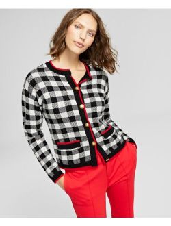 Plaid Cashmere Button-Front Cardigan, Created for Macy's