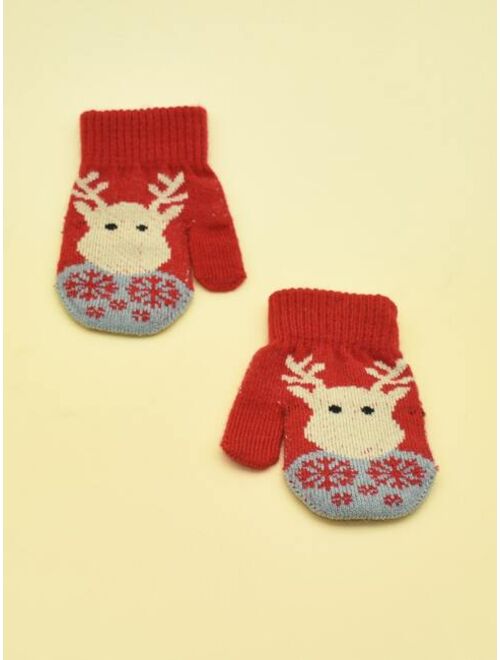 Shein Toddler Kids Christmas Elk Pattern Gloves