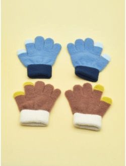 2pairs Toddler Kids Color Block Gloves