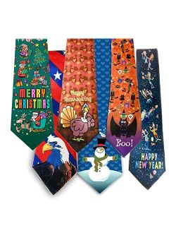 Stonehouse Collection Men's Assorted Holiday Ties - 6 Fun Neckties - Tie Assortment - Christmas, Thanksgiving, Halloween, New Year 4th of July