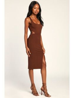How I Feel Chocolate Brown Cutout Bodycon Midi Dress