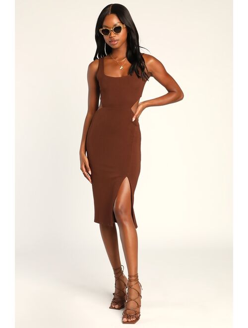 Lulus How I Feel Chocolate Brown Cutout Bodycon Midi Dress
