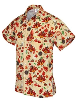 Funny Guy Mugs Men's Hawaiian Print Button Down Short Sleeve Thanksgiving Shirt