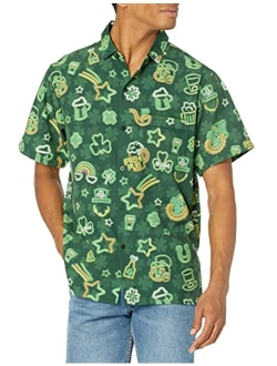 Funny Guy Mugs Men's Hawaiian Print Button Down Short Sleeve Thanksgiving Shirt