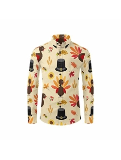 InterestPrint Thanksgiving Pumpkins with Fruits Men's Free Long Sleeve Button Down Shirt Regular-Fit Hawaiian Shirt