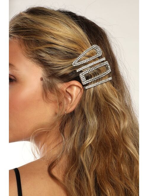 Lulus It's a Look Silver Rhinestone Hair Clip Set