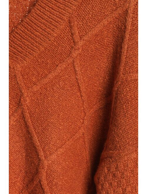 Lulus Fireside Vibe Rust Orange Diamond Knit Sweater