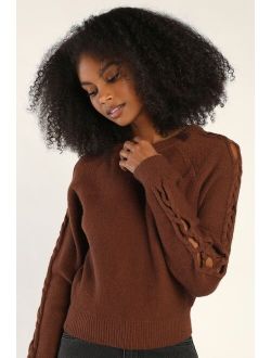 Braid Expectations Chocolate Brown Long Sleeve Sweater