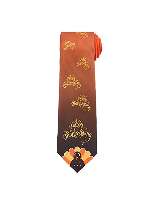Jacob Alexander Men's Turkey Happy Thanksgiving Regular Neck Tie - Brown Orange