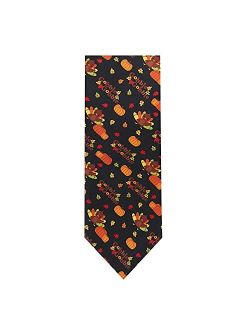Men's Baby Turkey Pumpkins Fall Leaves Gobble Pattern Happy Thanksgiving Regular Neck Tie