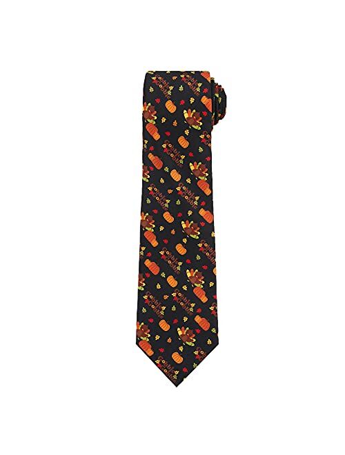 Jacob Alexander Men's Baby Turkey Pumpkins Fall Leaves Gobble Pattern Happy Thanksgiving Regular Neck Tie