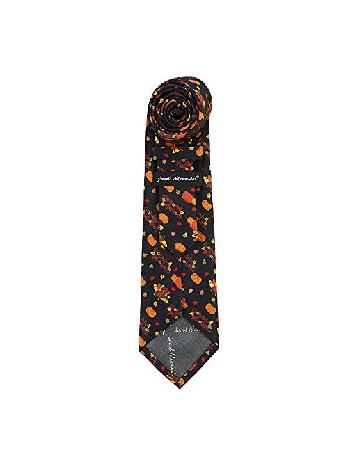 Jacob Alexander Men's Baby Turkey Pumpkins Fall Leaves Gobble Pattern Happy Thanksgiving Regular Neck Tie