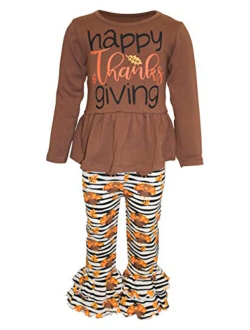 Unique Baby Girls Grateful Turkey 2pc Ruffle Thanksgiving Outfit