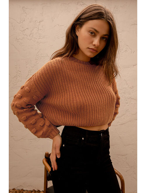 Lulus Every Little Detail Rust Orange Dotted Sleeve Cropped Sweater