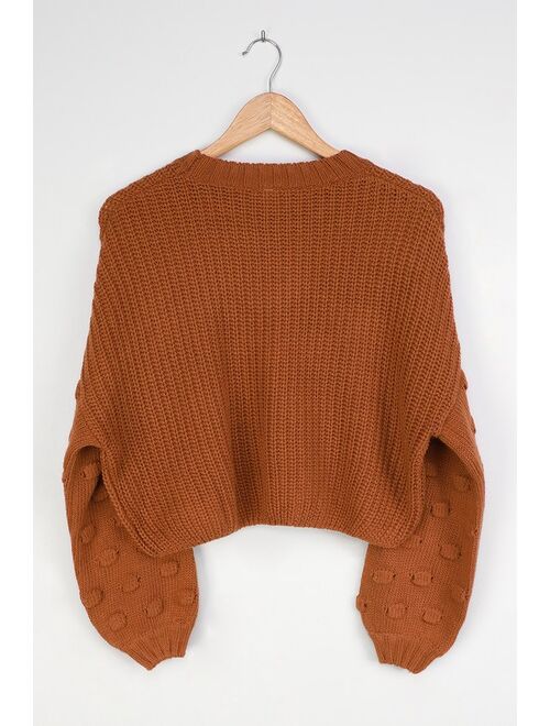 Lulus Every Little Detail Rust Orange Dotted Sleeve Cropped Sweater