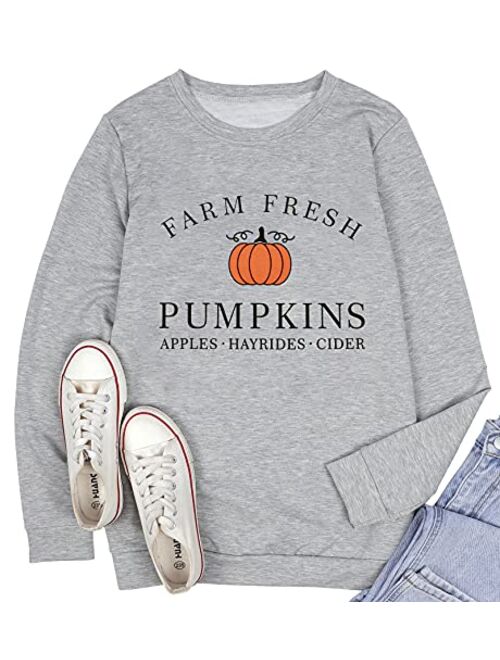 Fchich Farm Fresh Pumpkins Apples Hayrides Cider Fall Sweatshirt Women Funny Letter Print Halloween Thanksgiving Tee Tops