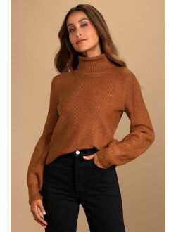 Meet Cozy Rust Orange Knit Long Sleeve Turtleneck Sweater
