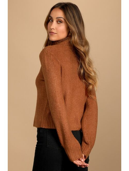 Lulus Meet Cozy Rust Orange Knit Long Sleeve Turtleneck Sweater