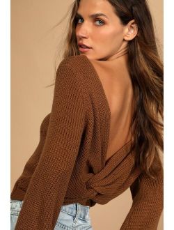 Let's Get Away Brown Knit Twist Back Sweater