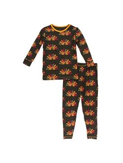 KicKee Pants Thanksgiving Fall Turkey Pajama Set, Long Sleeve, Long Pants, Snug Fit Pajamas