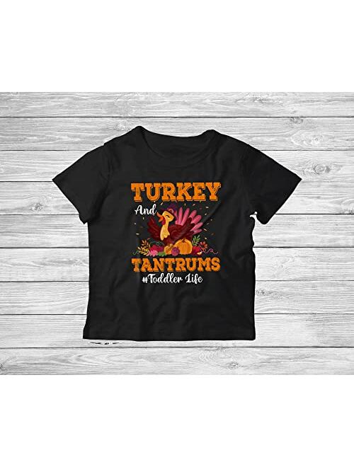 Generic Turkey and Tantrums Toddler Life Funny Cool Thanksgiving Kids Fall Leaf Pumpkin Turkey Lover Youth T-Shirt