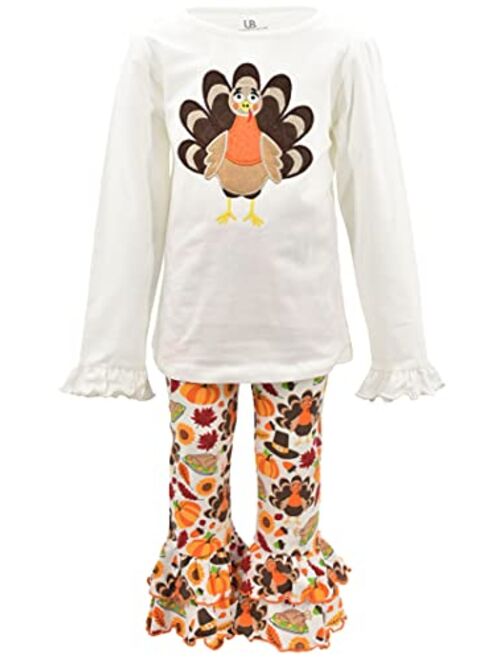 Unique Baby Girls 2 Piece Thanksgiving Turkey Embroidery Outfit
