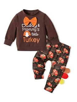 Agapeng Toddler Baby Boy Clothes Thanksgiving Outfit Long Sleeve Sweatshirt with Bow Tie Turkey Pattern Pants 2Pcs Outfits Set