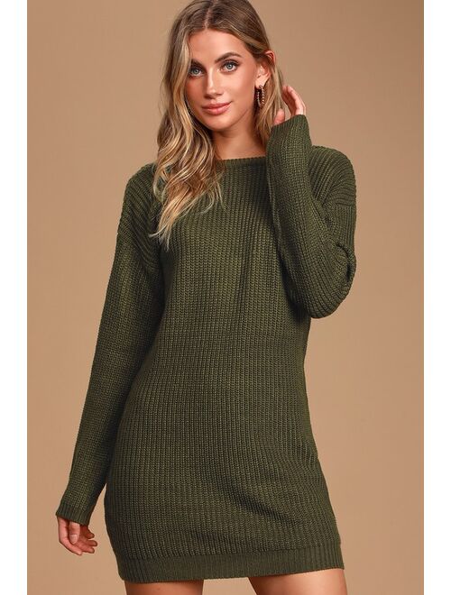 Lulus Bringing Sexy Back Olive Green Backless Sweater Dress