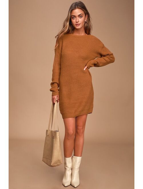 Lulus Bringing Sexy Back Olive Green Backless Sweater Dress