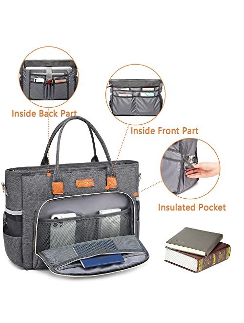 DRHONY Laptop Teacher Tote Bag, 15.6 Inch Computer Messenger Shoulder Bag for School, Office, Business