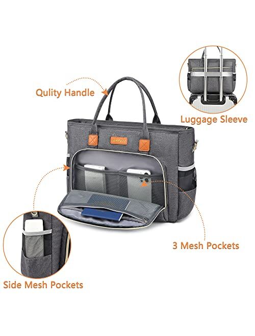 DRHONY Laptop Teacher Tote Bag, 15.6 Inch Computer Messenger Shoulder Bag for School, Office, Business