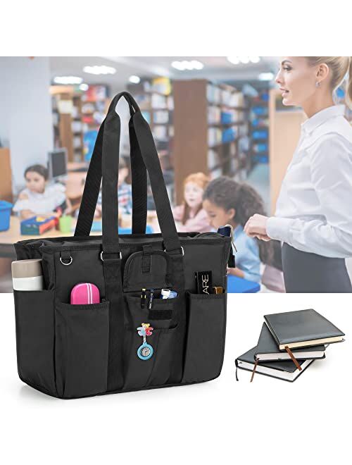 LoDrid Teacher Bag with Bottom Padded Pad, Large Teacher Organizer Tote Bag for Work, Teacher Utility Bag with Multiple Pockets Features, Teacher Bags and Totes for Work 