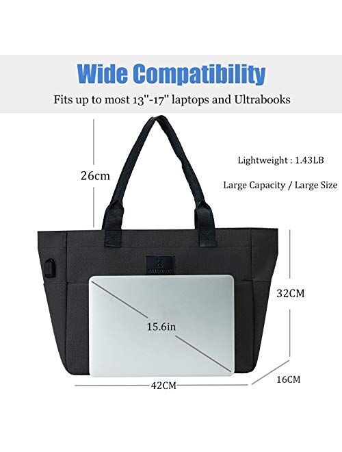 Bajnokou Large Laptop Tote Bag For Women Work Fits 15.6''-17'' Shoulder Bag USB Teacher Bags With Many PocketsGrey