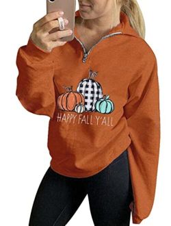 Vilove Women Pumpkin Sweatshirt Its Fall Yall Graphic Pullover Funny Fall Halloween Thanksgiving Casual Tops