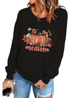 MHTOR It's Fall Y'all Leopard Plaid Dot Pumpkin Sweatshirt Women's Halloween Long Sleeve Casual Pullover Tops