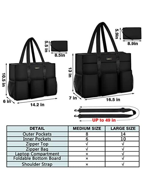 Ibfun Utility Tote Bag with 14/24 Pockets Zip Top Teacher Tote Bag for Teacher/Student/Work Women