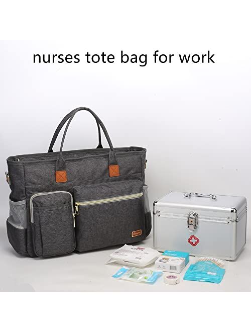 Nurse Tote Bag for Work with Padded 15.6 Laptop Sleeve, Rabjen Medical Supplies Shoulder Bag for Home Health Care