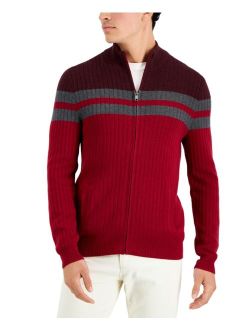 Men's Regular-Fit Colorblocked Stripe Full-Zip Cardigan, Created for Macy's