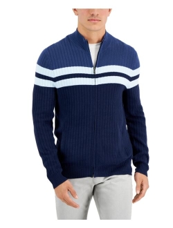 Men's Regular-Fit Colorblocked Stripe Full-Zip Cardigan, Created for Macy's